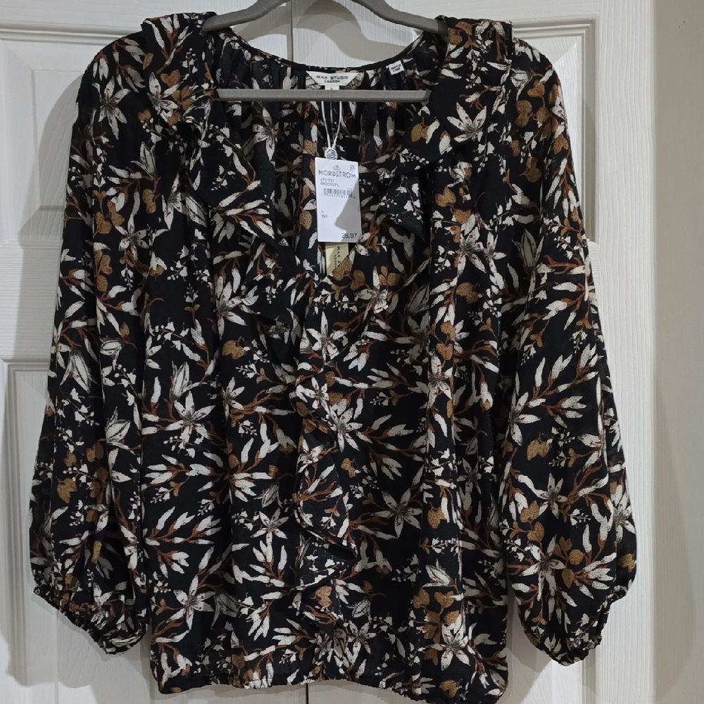 NWT- Women's Black Floral Blouse